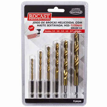 Jogo de Broca Sextavada 10mm - TIN Com 6 Peças (762,0010) - Rocas - Ritec Máquinas e Ferramentas