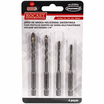 Jogo de Brocas Multimateriais 1/4'' Com 4 Peças (765,0001) - Rocast - Ritec Máquinas e Ferramentas