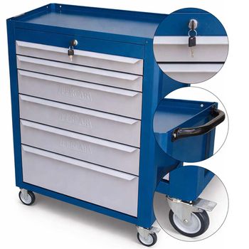 Carrinho Para Ferramentas Fechado Com 6 Gavetas Azul (C08) - Fercar - Ritec Máquinas e Ferramentas