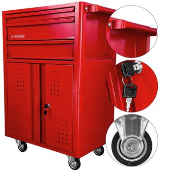 Carrinho Para Ferramentas Fechado Com 3 Gavetas Vermelho (NC-14) - Nocram - Ritec Máquinas e Ferramentas