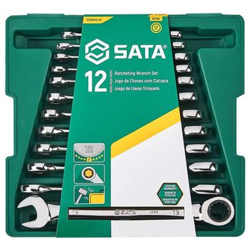 Jogo de Chave Combinada Com Catraca 12 Peças 8mm à 19mm (ST09040-02) - Sata - Ritec Máquinas e Ferramentas