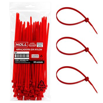 Abraçadeira de Nylon Vermelho 4,8 x 400mm Com 100 Unidades (80,0082) - Nol - Ritec Máquinas e Ferramentas