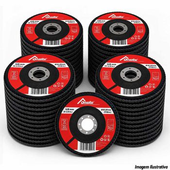 Kit Disco de Lixa Flap 4.1/2'' x 7/8'' - GR80 Com 200 Unidades (746785) - Onsite - Ritec Máquinas e Ferramentas