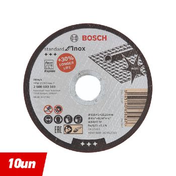 Disco de Corte Inox 4.1/2'' (115x1mm Reto - 10 Uni.) - Bosch - Ritec Máquinas e Ferramentas