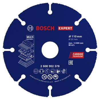 Disco de Corte EXPERT Carbide Multi Wheel 110 mm x 20 mm - Bosch - Ritec Máquinas e Ferramentas