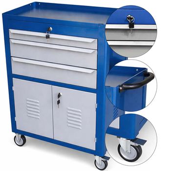 Carrinho Para Ferramentas Fechado Com 3 Gavetas Azul (C06) - Fercar - Ritec Máquinas e Ferramentas