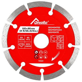 Disco Diamantado Segmentado 110mm x 5/16'' x 22,23mm / 20mm (745521) - Onsite - Ritec Máquinas e Ferramentas