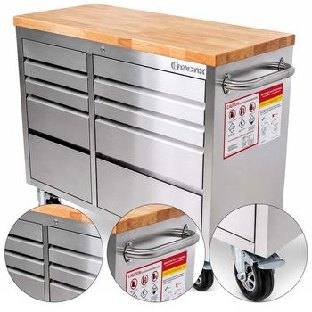 Carrinho Bancada Móvel Para Ferramentas em Aço Inox Com 10 Gavetas (585,0010) - Tactix - Ritec Máquinas e Ferramentas