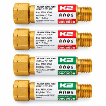 Kit Com 4 Válvulas Corta Fogo Para Maçarico e Regulador de Pressão 9/16'' - K2 - Ritec Máquinas e Ferramentas