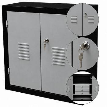Armário Para Ferramentas Fechado Com 3 Gavetas Preto e Cinza (1241) - Fercar - Ritec Máquinas e Ferramentas
