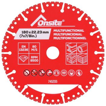 Disco Diamantado Para Multi-Material 7'' - 180mm x 22,23mm / 20mm (745205) - Onsite - Ritec Máquinas e Ferramentas