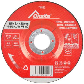 Disco de Desbaste Para Metal e Inox 4.1/2'' x 1/4'' x 7/8'' (744183) - Onsite - Ritec Máquinas e Ferramentas