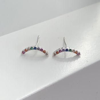 Brinco Palito Curvado Zirconia Colorida Prata 925 ... - Roanne Jóias