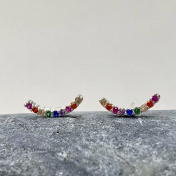 Brinco Palito Curvado Zirconia Colorida Prata 925 ... - Roanne Jóias