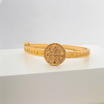 Bracelete Medalha Sao Bento Banhado a Ouro 18k - 1... - Roanne Jóias