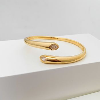 Bracelete Aberto com Zirconia Banhado a Ouro 18k -... - Roanne Jóias