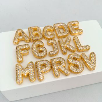Pingente Letras com Zirconia Banhado a Ouro 18k - ... - Roanne Jóias