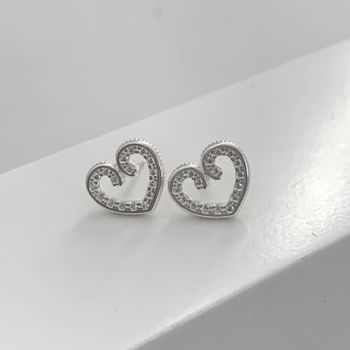 Brinco Coraçao Vazado com Zirconia Prata 925 - 101... - Roanne Jóias