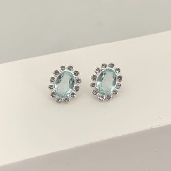 Brinco Oval Agua Marinha e Cristal Prata 925 - 101... - Roanne Jóias