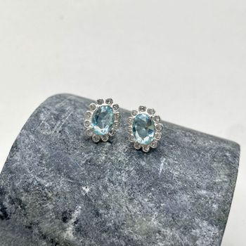 Brinco Oval Agua Marinha e Cristal Prata 925 - 101... - Roanne Jóias