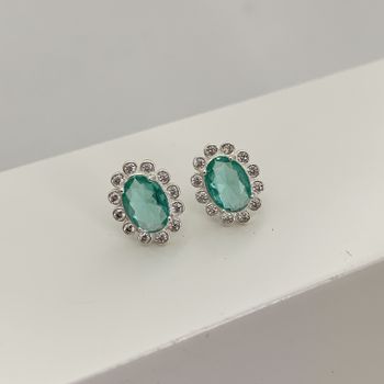 Brinco Oval Verde Tumalina e Cristal Prata 925 - 1... - Roanne Jóias