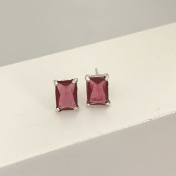 Brinco Retagular Zirconia Rosa Cereja Prata 925 - ... - Roanne Jóias
