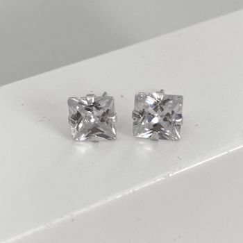 Brinco Carre Zirconia Cristal 8x8mm Prata 925 - 10... - Roanne Jóias