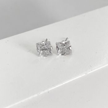 Brinco Carre Zirconia Cristal 6x6mm Prata 925 - 10... - Roanne Jóias