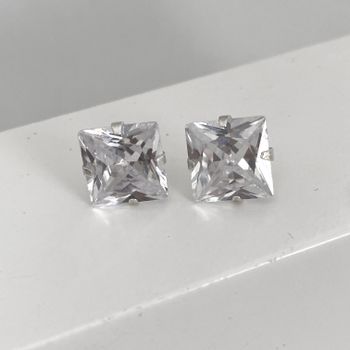 Brinco Carre Zirconia Cristal 10x10mm Prata 925 - ... - Roanne Jóias