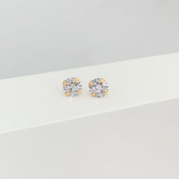 Brinco Solitário 8mm Banhado a Ouro 18k - 10118321... - Roanne Jóias