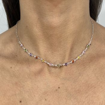 Choker Coraçao Zirconia Colorida 3,3gr Prata 925 -... - Roanne Jóias