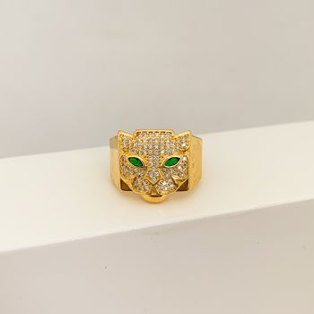Anel Tigre Cravejado Zirconia Banhado a Ouro 18k -... - Roanne Jóias
