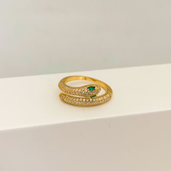 Anel Cobra Cravejado Banhado a Ouro 18k - 105137 - Roanne Jóias
