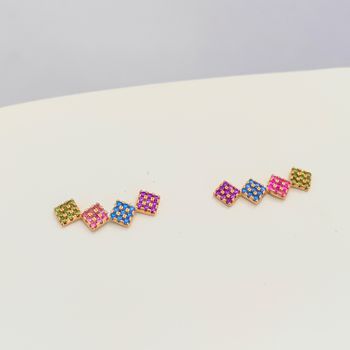 Brinco Ear Cuff Com Zircônias Coloridas Banhado a ... - Roanne Jóias