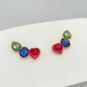 Brinco Ear Cuff Zircônias Coloridas Banhado a Ouro... - Roanne Jóias