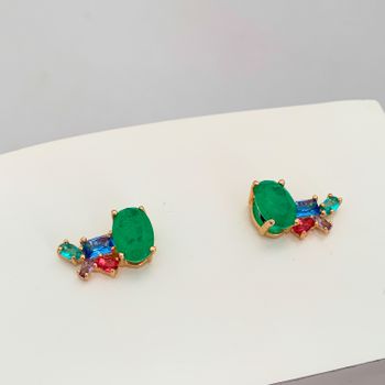 Brinco Com Zircônia E Pedra Fusion Banho Ouro 18k ... - Roanne Jóias