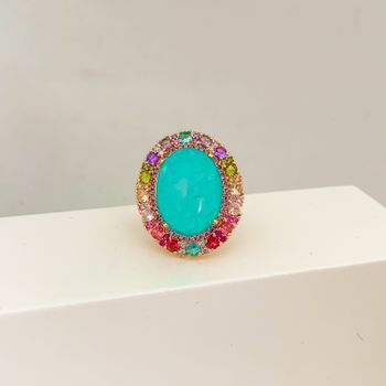 Anel Pedra Fusion Verde Banhado a Ouro 18k - 10600 - Roanne Jóias