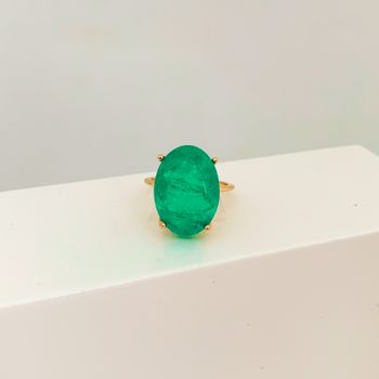 Anel Oval Pedra Fusion Verde Esmeralda Banhado a O... - Roanne Jóias