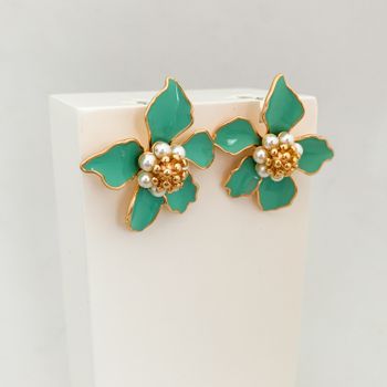 Brinco Flor Resinado Banhado a Ouro 18k - 106305 - Roanne Jóias