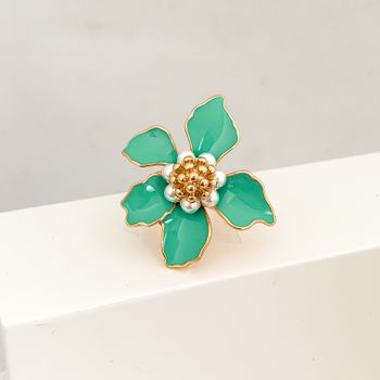 Anel Flor Resina Verde Banhado a Ouro 18k - 106315 - Roanne Jóias
