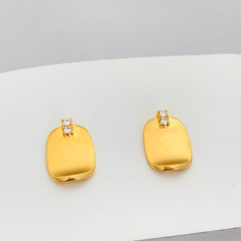 Brinco Acetinado Com Zirconia Banhado a Ouro 18k -... - Roanne Jóias