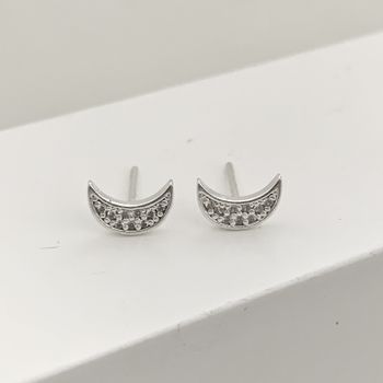 Brinco Lua Cravejado de Zircônia Prata 925 - 10761... - Roanne Jóias