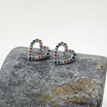 Brinco Coração com Zircônia Colorida Prata 925 - 1... - Roanne Jóias