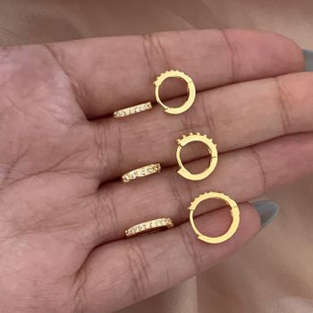 Trio Argolas Click Cravejada Banhado a Ouro 18k - ... - Roanne Jóias