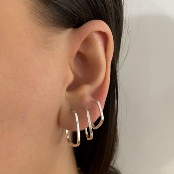 Kit Argola Quadrada Prata Legitima 925 Fio Quadrad... - Roanne Jóias