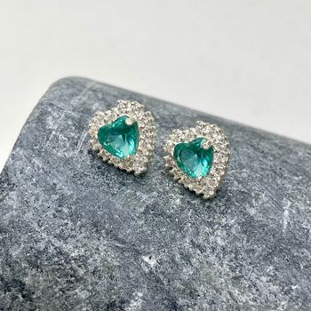 Brinco Coração Verde Turmalina Com Zirconia Prata ... - Roanne Jóias