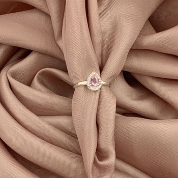 Anel Gota Rosa Cristal Com Zirconia Prata 925 - 10... - Roanne Jóias