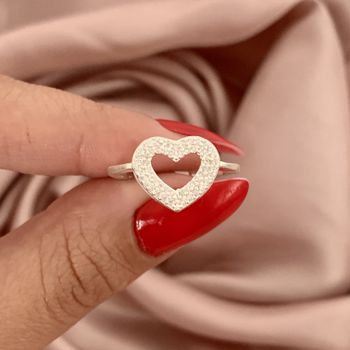 Anel Coração Zircônia Prata 925 - 10119396 - Roanne Jóias