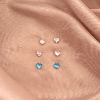 Trio Coração com Zircônias Coloridas Prata 925 - 1... - Roanne Jóias