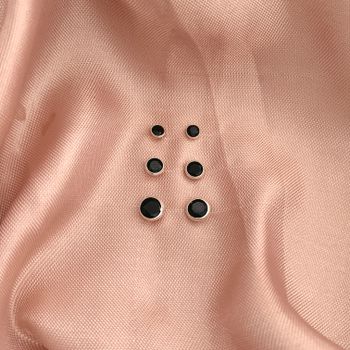 Trio de Brinco Zircônia Redonda Preta Prata 925 3/... - Roanne Jóias